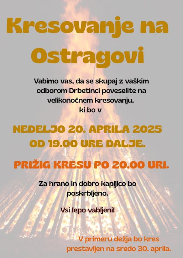 VELIKONOČNO KRESOVANJE; nedelja, 20. april 2025 od 19. ure; Drbetinci - Ostragovo
